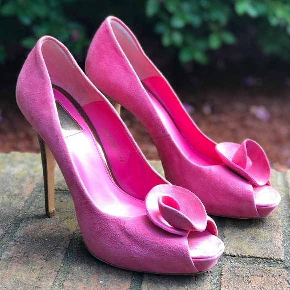 TOPSHOP Pink Rosette open toe Suede BarbieCore stiletto heel Size 9.5 EU Size 40 - Picture 2 of 16